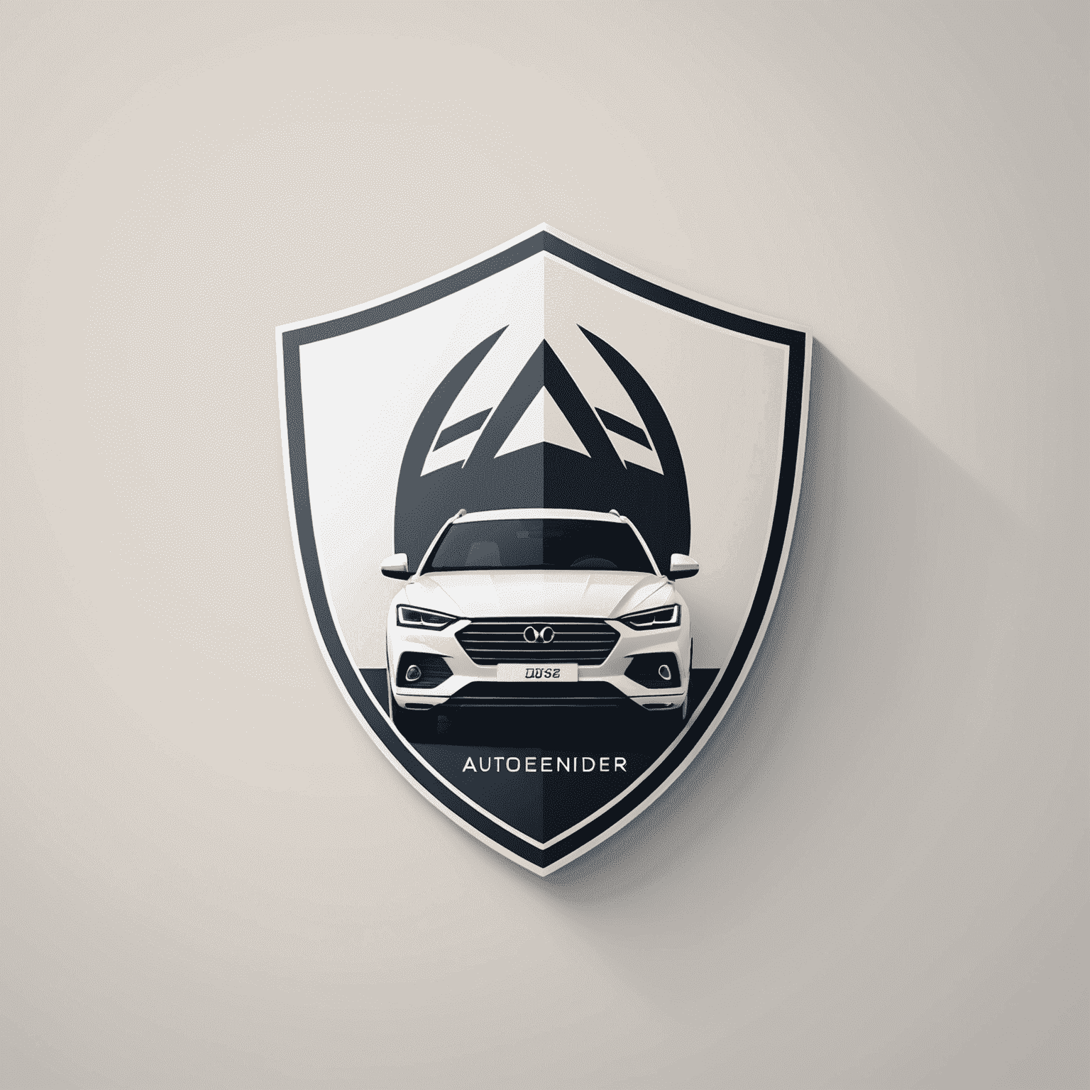 AutoDefender logo: Een modern en minimalistisch ontwerp met een gestileerde auto en een schild, wat veiligheid en bescherming symboliseert