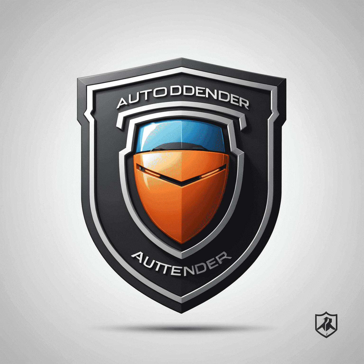 AutoDefender logo: Een modern en minimalistisch ontwerp met een gestileerde auto en een schild, wat veiligheid en bescherming symboliseert